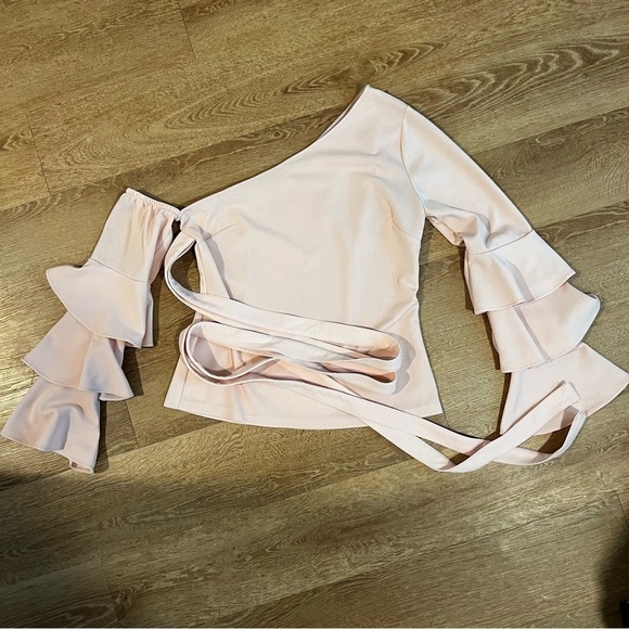 ONE SHOULDER PINK RUFFLE TOP SIZE 4 - Picture 3 of 3